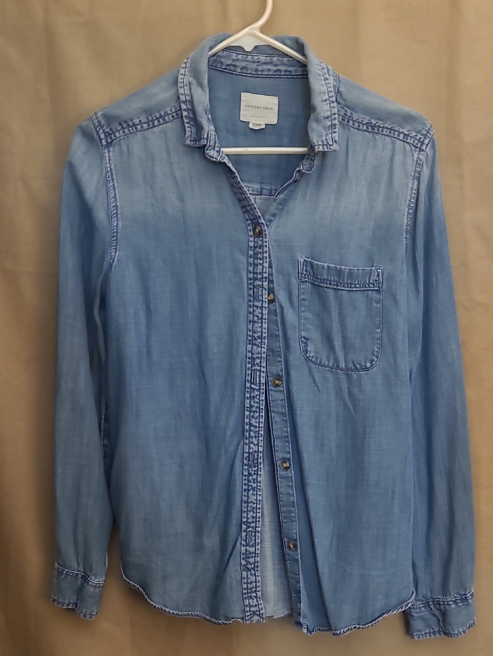 American Eagle Outfitters Blue Chambray Shirt - Boyfriend Fit